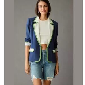 Anthropologie Maeve Colorblock Blazer Blue Green White Size S